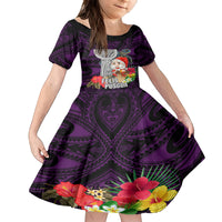 Custom Guam Christmas Family Matching Puletasi Dress and Hawaiian Shirt Santa Gift Latte Stone and Sea Turle Mix Hibiscus Chamorro Pink Style LT03 Daughter's Dress Pink - Polynesian Pride