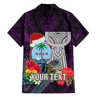 Custom Guam Christmas Hawaiian Shirt Santa Gift Latte Stone and Sea Turle Mix Hibiscus Chamorro Pink Style LT03 - Polynesian Pride