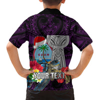 Custom Guam Christmas Kid Hawaiian Shirt Santa Gift Latte Stone and Sea Turle Mix Hibiscus Chamorro Pink Style LT03