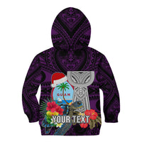 Custom Guam Christmas Kid Hoodie Santa Gift Latte Stone and Sea Turle Mix Hibiscus Chamorro Pink Style LT03