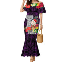 Custom Guam Christmas Mermaid Dress Santa Gift Latte Stone and Sea Turle Mix Hibiscus Chamorro Pink Style LT03 Women Pink - Polynesian Pride