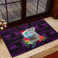 Custom Guam Christmas Rubber Doormat Santa Gift Latte Stone and Sea Turle Mix Hibiscus Chamorro Pink Style LT03