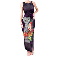 Custom Guam Christmas Tank Maxi Dress Santa Gift Latte Stone and Sea Turle Mix Hibiscus Chamorro Pink Style LT03 Women Pink - Polynesian Pride