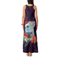 Custom Guam Christmas Tank Maxi Dress Santa Gift Latte Stone and Sea Turle Mix Hibiscus Chamorro Pink Style LT03 - Polynesian Pride