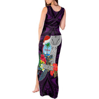 Custom Guam Christmas Tank Maxi Dress Santa Gift Latte Stone and Sea Turle Mix Hibiscus Chamorro Pink Style LT03 - Polynesian Pride