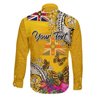 Niue Waitangi Family Matching Off Shoulder Long Sleeve Dress and Hawaiian Shirt Tropical Flower Tapa Pattern LT03 - Polynesian Pride