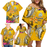 Niue Waitangi Family Matching Off Shoulder Short Dress and Hawaiian Shirt Tropical Flower Tapa Pattern LT03 - Polynesian Pride