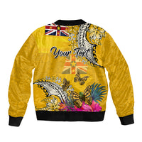 Niue Waitangi Sleeve Zip Bomber Jacket Tropical Flower Tapa Pattern LT03 - Polynesian Pride