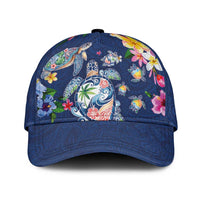 Hawaiian Turtles and Tropical Plants Classic Cap Blue Watercolor