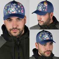 Hawaiian Turtles and Tropical Plants Classic Cap Blue Watercolor