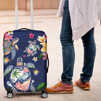 Hawaiian Turtles and Tropical Plants Luggage Cover Blue Watercolor