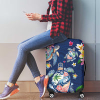 Hawaiian Turtles and Tropical Plants Luggage Cover Blue Watercolor