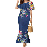 Hawaiian Turtles and Tropical Plants Mermaid Dress Blue Watercolor
