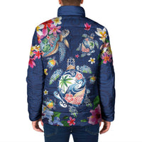 Hawaiian Turtles and Tropical Plants Padded Jacket Blue Watercolor