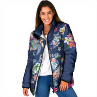 Hawaiian Turtles and Tropical Plants Padded Jacket Blue Watercolor