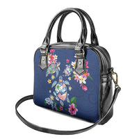 Hawaiian Turtles and Tropical Plants Shoulder Handbag Blue Watercolor