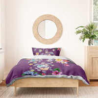 Hawaiian Turtles and Tropical Plants Bedding Set Purple Watercolor