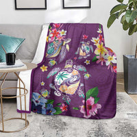 Hawaiian Turtles and Tropical Plants Blanket Purple Watercolor