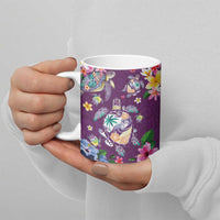 Hawaiian Turtles and Tropical Plants Ceramic Mug Purple Watercolor