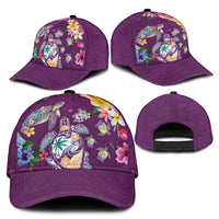 Hawaiian Turtles and Tropical Plants Classic Cap Purple Watercolor