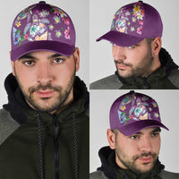 Hawaiian Turtles and Tropical Plants Classic Cap Purple Watercolor