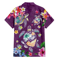 Hawaiian Turtles and Tropical Plants Family Matching Mermaid Dress and Hawaiian Shirt Purple Watercolor LT03 - Polynesian Pride
