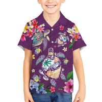 Hawaiian Turtles and Tropical Plants Family Matching Off Shoulder Maxi Dress and Hawaiian Shirt Purple Watercolor LT03 Son's Shirt Purple - Polynesian Pride