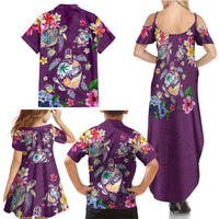 Hawaiian Turtles and Tropical Plants Family Matching Summer Maxi Dress and Hawaiian Shirt Purple Watercolor LT03 - Polynesian Pride