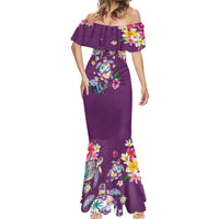 Hawaiian Turtles and Tropical Plants Mermaid Dress Purple Watercolor