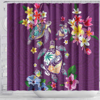 Hawaiian Turtles and Tropical Plants Shower Curtain Purple Watercolor