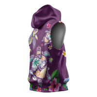 Hawaiian Turtles and Tropical Plants Sleeveless Hoodie Purple Watercolor