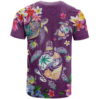 Hawaiian Turtles and Tropical Plants T Shirt Purple Watercolor