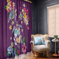 Hawaiian Turtles and Tropical Plants Window Curtain Purple Watercolor