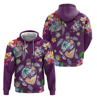 Hawaiian Turtles and Tropical Plants Zip Hoodie Purple Watercolor