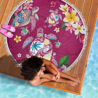 Hawaiian Turtles and Tropical Plants Beach Blanket Pink Watercolor