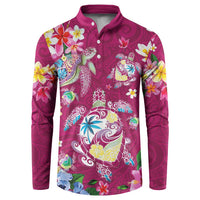 Hawaiian Turtles and Tropical Plants Button Sweatshirt Pink Watercolor