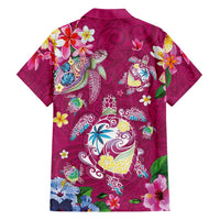 Hawaiian Turtles and Tropical Plants Family Matching Off Shoulder Maxi Dress and Hawaiian Shirt Pink Watercolor LT03 - Polynesian Pride