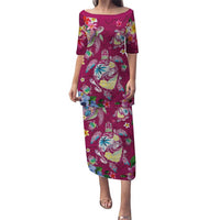 Hawaiian Turtles and Tropical Plants Family Matching Puletasi and Hawaiian Shirt Pink Watercolor LT03 Mom's Dress Pink - Polynesian Pride