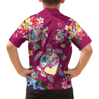 Hawaiian Turtles and Tropical Plants Kid Hawaiian Shirt Pink Watercolor