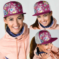 Hawaiian Turtles and Tropical Plants Mesh Trucker Cap Pink Watercolor