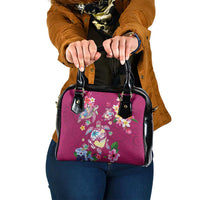 Hawaiian Turtles and Tropical Plants Shoulder Handbag Pink Watercolor