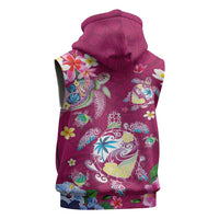 Hawaiian Turtles and Tropical Plants Sleeveless Hoodie Pink Watercolor
