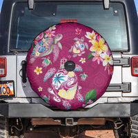 Hawaiian Turtles and Tropical Plants Spare Tire Cover Pink Watercolor