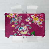 Hawaiian Turtles and Tropical Plants Tablecloth Pink Watercolor