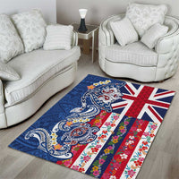 Hawaiian Manta Ray and Turtle Tribal Tattoo Area Rug With Hawaii Flag and Flowers