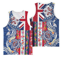 Hawaiian Manta Ray and Turtle Tribal Tattoo Basketball Jersey With Hawaii Flag and Flowers