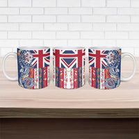 Hawaiian Manta Ray and Turtle Tribal Tattoo Ceramic Mug With Hawaii Flag and Flowers