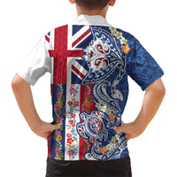 Hawaiian Manta Ray and Turtle Tribal Tattoo Family Matching Off Shoulder Short Dress and Hawaiian Shirt With Hawaii Flag and Flowers LT03 - Polynesian Pride
