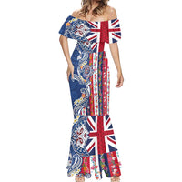 Hawaiian Manta Ray and Turtle Tribal Tattoo Mermaid Dress With Hawaii Flag and Flowers LT03 - Polynesian Pride