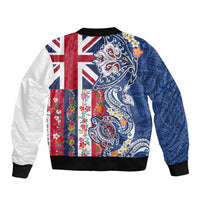 Hawaiian Manta Ray and Turtle Tribal Tattoo Sleeve Zip Bomber Jacket With Hawaii Flag and Flowers